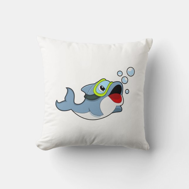 Dolphin at Diving with Water bubbles.PNG Throw Pillow (Front)