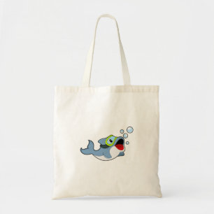 Dolphin at Diving with Water bubbles.PNG Tote Bag