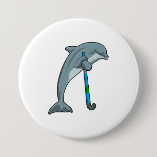 Dolphin at Hockey with Hockey stick 3 Inch Round Button