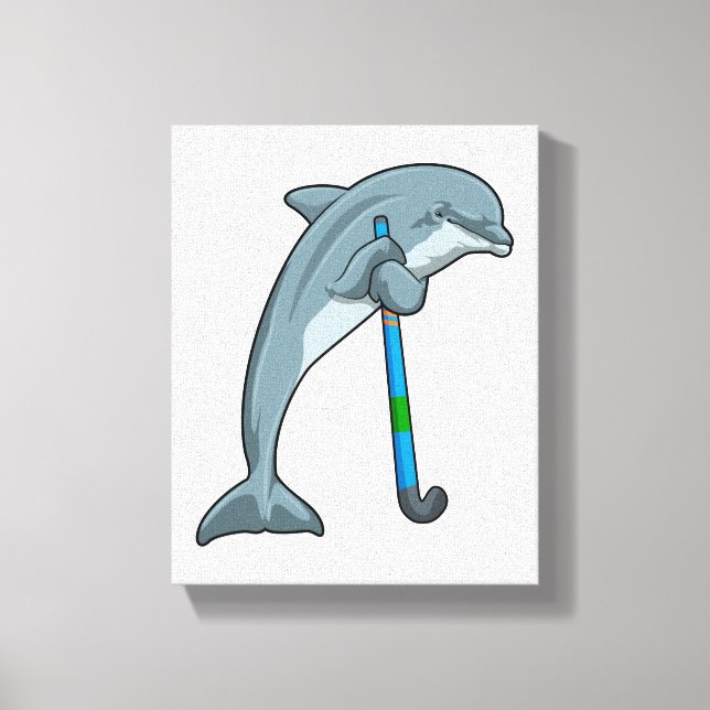 Dolphin at Hockey with Hockey stick Canvas Print (Front)