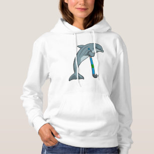 Dolphin at Hockey with Hockey stick Hoodie