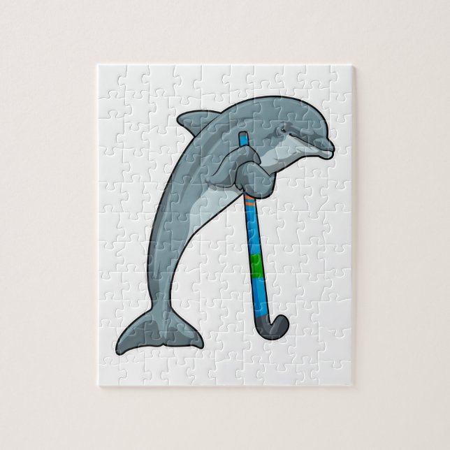 Dolphin at Hockey with Hockey stick Jigsaw Puzzle (Vertical)