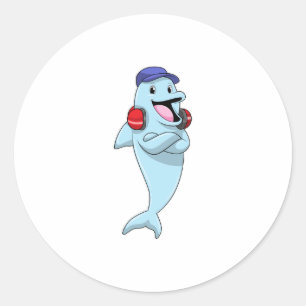 Dolphin at Listen to Music Classic Round Sticker