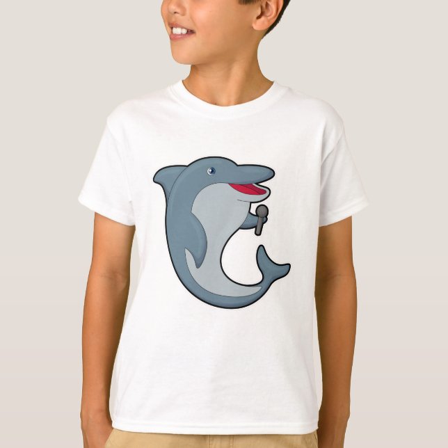 Dolphin at Singing with Microphone T-Shirt (Front)