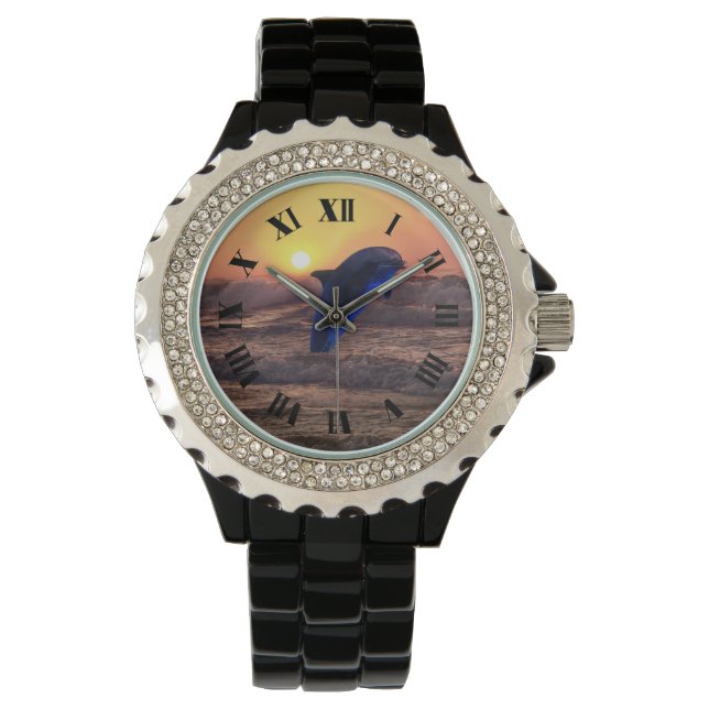 Dolphin at sunset Roman numerals Watch (Front)