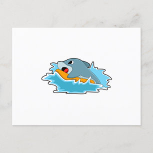 Dolphin at Surfing with Surfboard Postcard