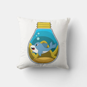 Dolphin at Swimming in Aquarium Throw Pillow