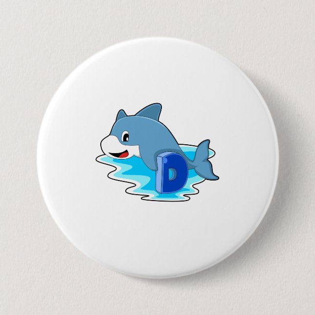 Dolphin at Swimming with Letter 3 Inch Round Button (Front)