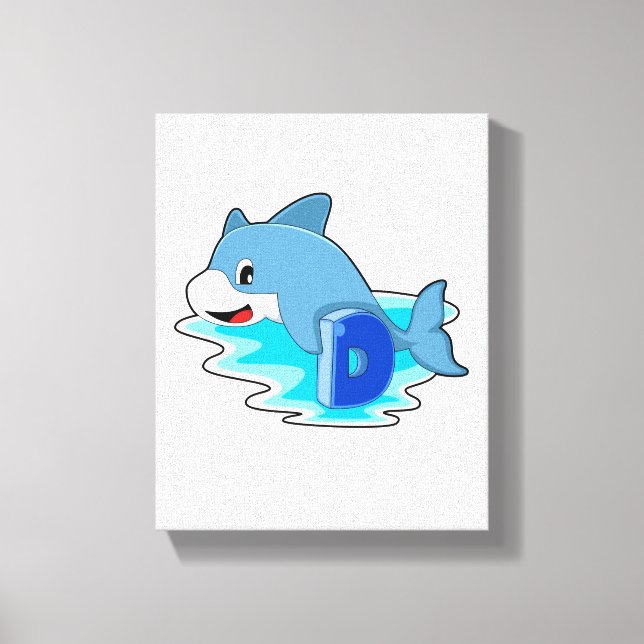 Dolphin at Swimming with Letter Canvas Print (Front)