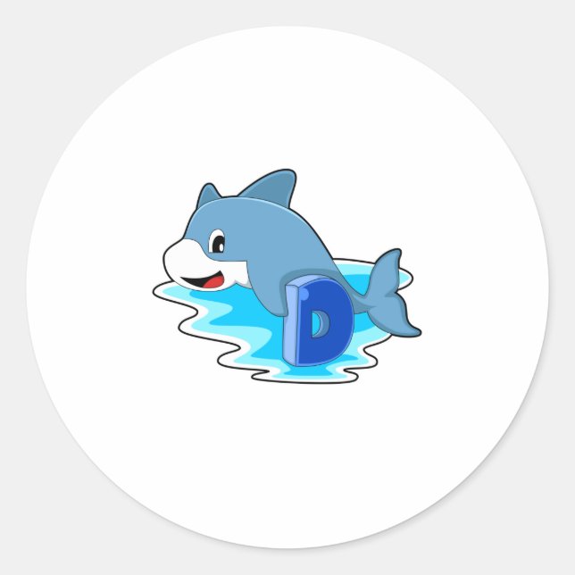 Dolphin at Swimming with Letter Classic Round Sticker (Front)