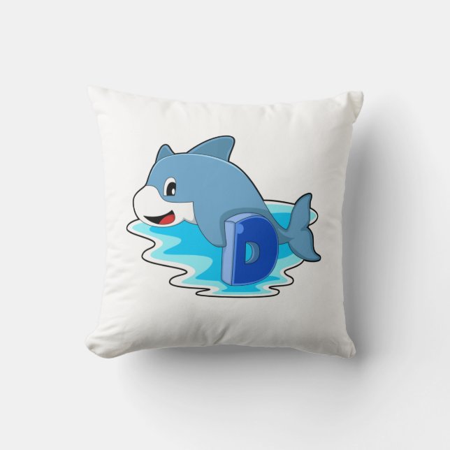 Dolphin at Swimming with Letter Throw Pillow (Front)