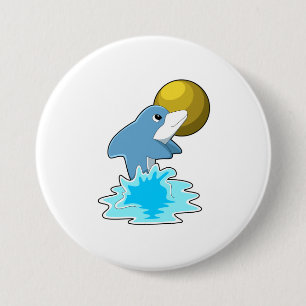 Dolphin at Swimming with Moon 3 Inch Round Button