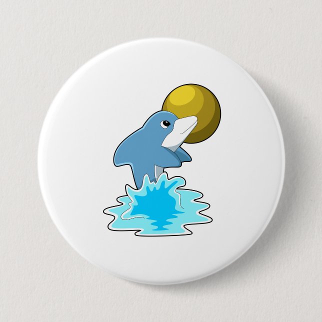 Dolphin at Swimming with Moon 3 Inch Round Button (Front)