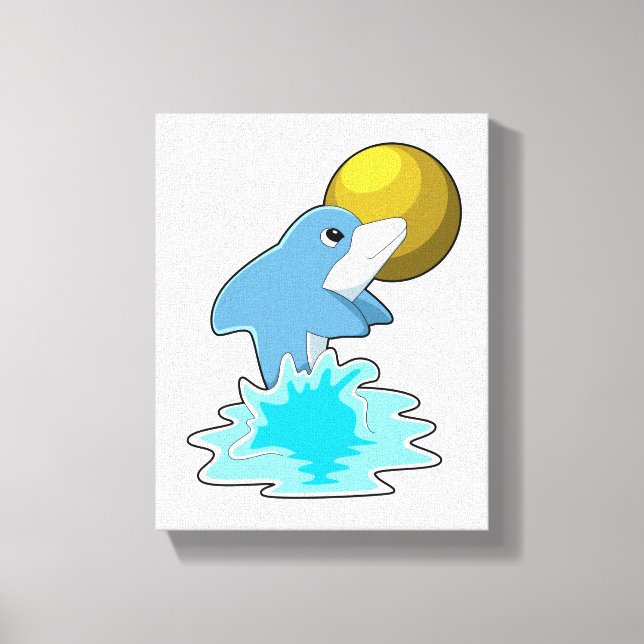 Dolphin at Swimming with Moon Canvas Print (Front)