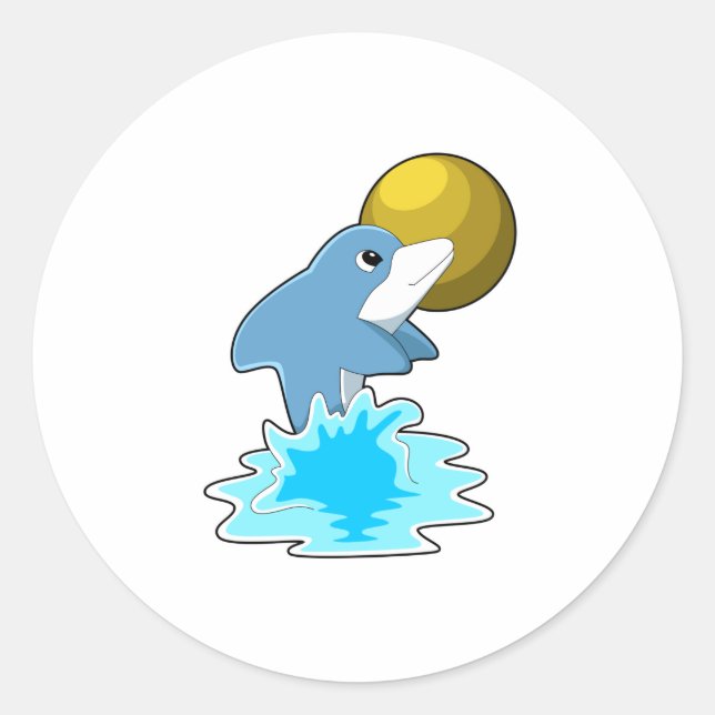 Dolphin at Swimming with Moon Classic Round Sticker (Front)