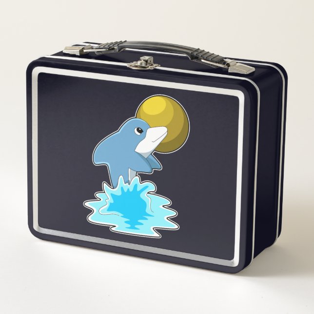 Dolphin at Swimming with Moon Metal Lunch Box (Front)