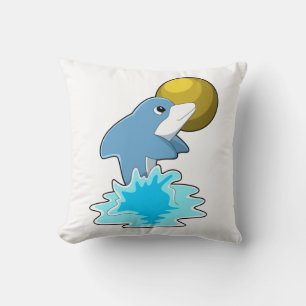 Dolphin at Swimming with Moon Throw Pillow