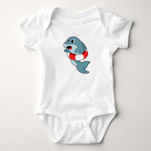 Dolphin at Swimming with Swim ring Baby Bodysuit