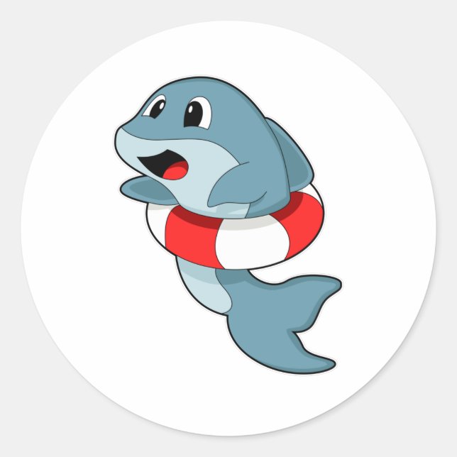 Dolphin at Swimming with Swim ring Classic Round Sticker (Front)
