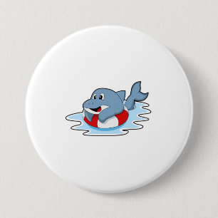 Dolphin at Swimming with Swim ring.PNG 3 Inch Round Button