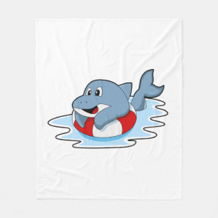 Dolphin at Swimming with Swim ring.PNG Fleece Blanket