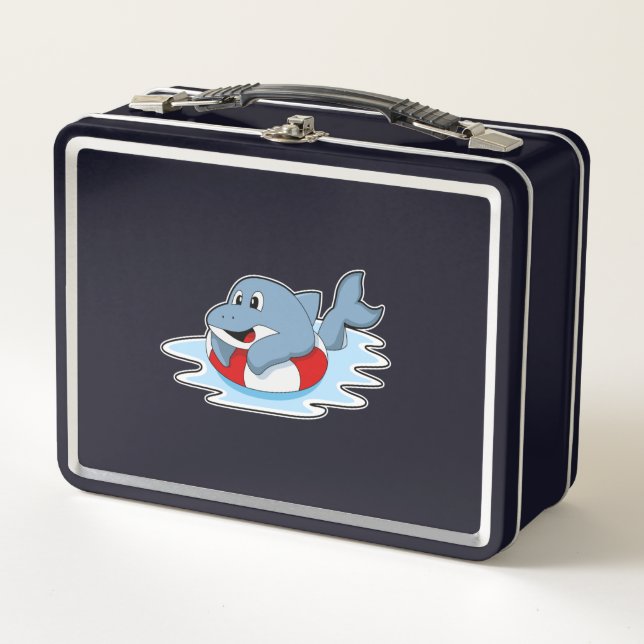 Dolphin at Swimming with Swim ring.PNG Metal Lunch Box (Front)
