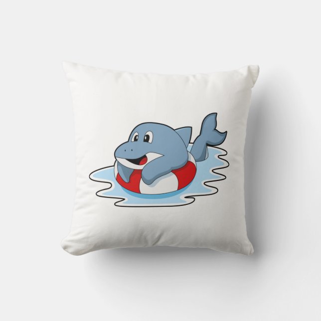 Dolphin at Swimming with Swim ring.PNG Throw Pillow (Front)