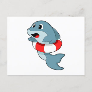 Dolphin at Swimming with Swim ring Postcard