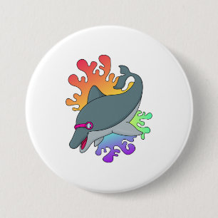 Dolphin at Swimming with Swimming goggles 3 Inch Round Button