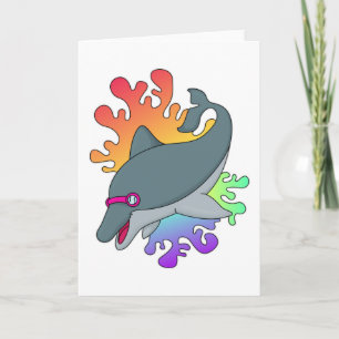 Dolphin at Swimming with Swimming goggles Card