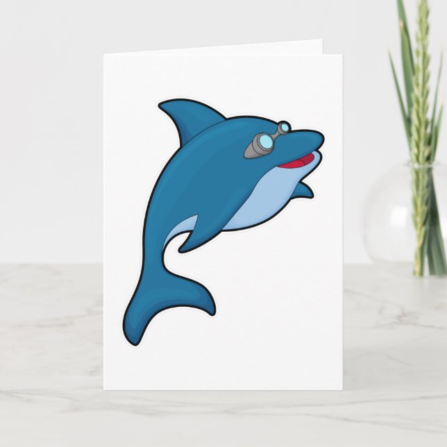 Dolphin at Swimming with Swimming goggles Card (Front)