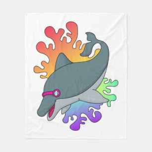 Dolphin at Swimming with Swimming goggles Fleece Blanket