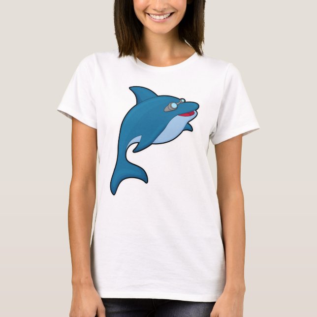 Dolphin at Swimming with Swimming goggles T-Shirt (Front)
