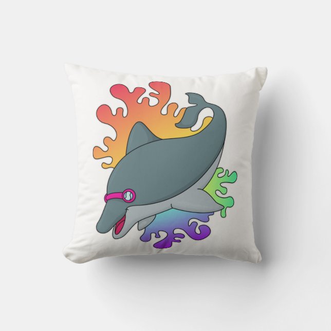 Dolphin at Swimming with Swimming goggles Throw Pillow (Front)