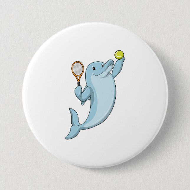 Dolphin at Tennis with Tennis racket 3 Inch Round Button (Front)