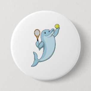 Dolphin at Tennis with Tennis racket 3 Inch Round Button