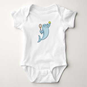 Dolphin at Tennis with Tennis racket Baby Bodysuit