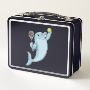 Dolphin at Tennis with Tennis racket Metal Lunch Box