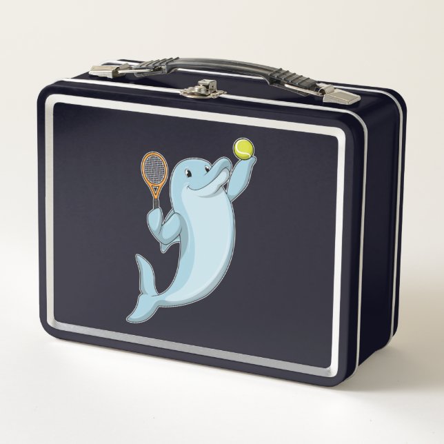 Dolphin at Tennis with Tennis racket Metal Lunch Box (Front)
