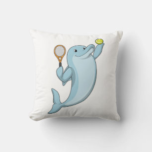 Dolphin at Tennis with Tennis racket Throw Pillow