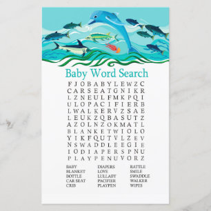 Dolphin Baby Shower Word Search Game