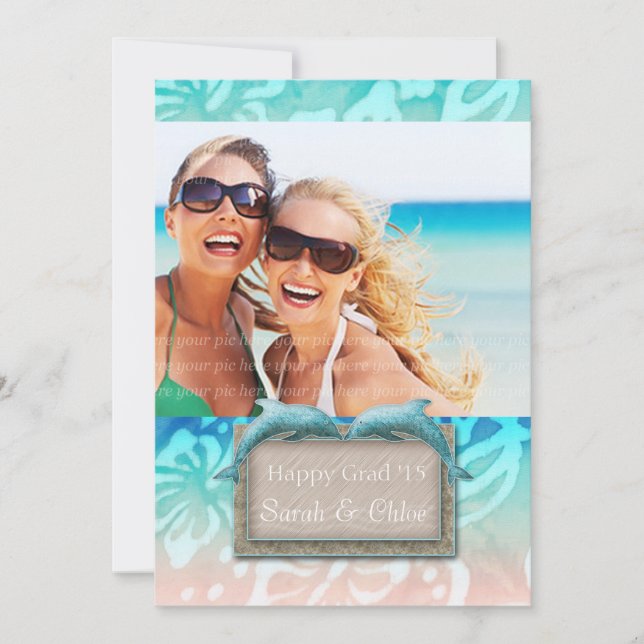 Dolphin Beach Grad Luau Party Faire-part Photo (Devant)