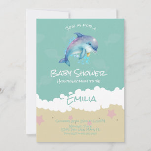 Dolphin Beach Ocean Baby Shower Invitation