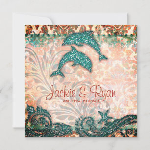 Dolphin Beach Wedding Autumn Teal Invitation