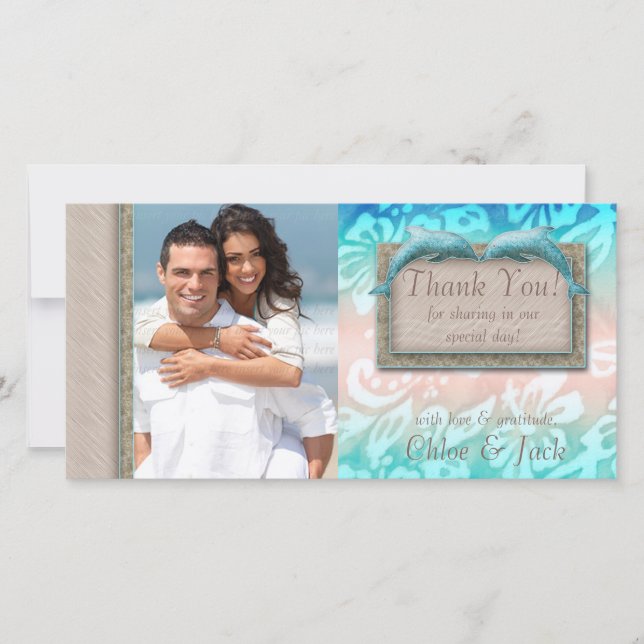 Dolphin Beach Wedding Thank You Photocard (Front)