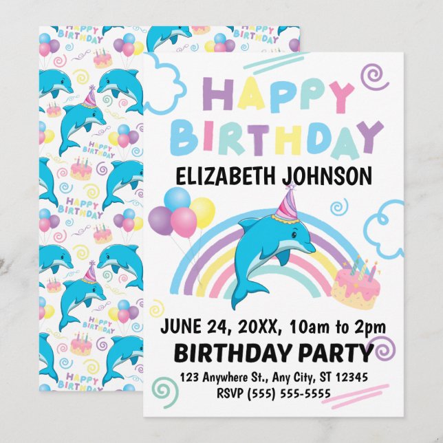 Dolphin Birthday Invitation (Front/Back)
