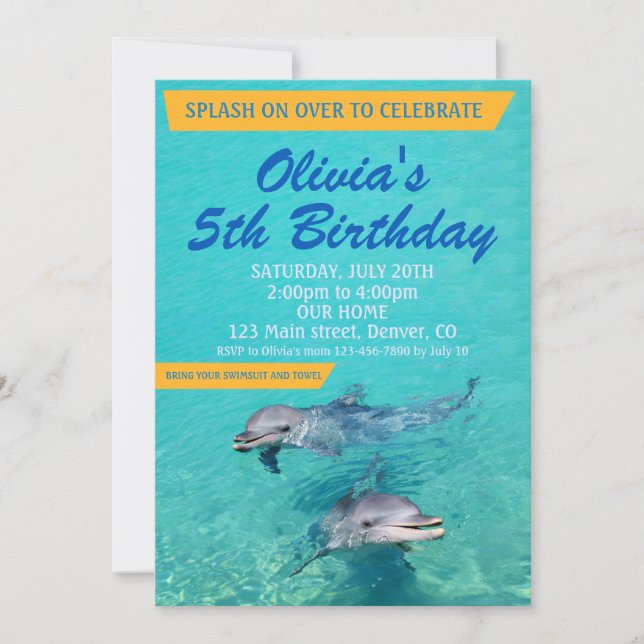 Dolphin birthday invitation Pool party invitation (Front)