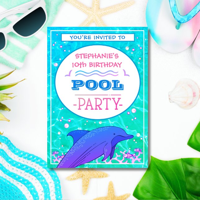 Dolphin Birthday Swimming Pool Party Invitation (Creator Uploaded)