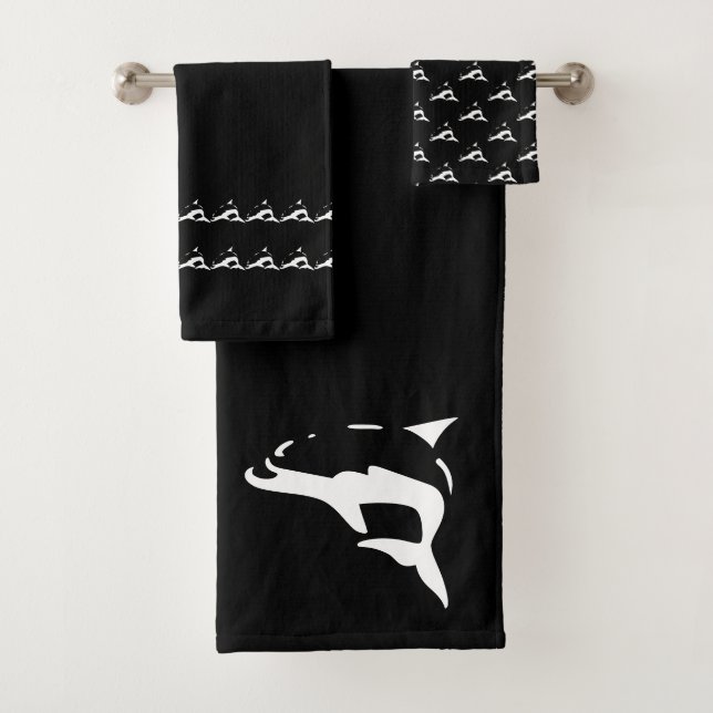 Dolphin Black white Bath Towel Set (Insitu)