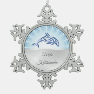 Dolphin Blue Mandala Personalize Snowflake Pewter Christmas Ornament